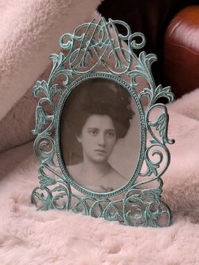 Ornate Verdigris Antiqued Metal Picture Frame Art Nouveau 8 X 11